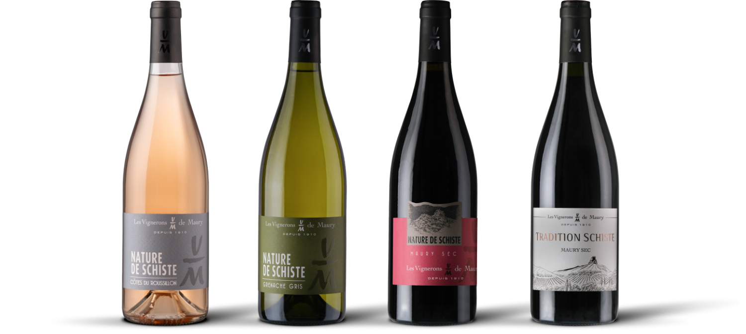 Patrimoine viticole de Maury, vignoble et bouteilles de vin
