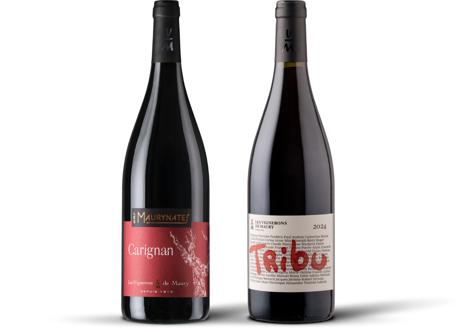 Bouteilles de vins tranquilles rouge et blanc des Vignerons de Maury